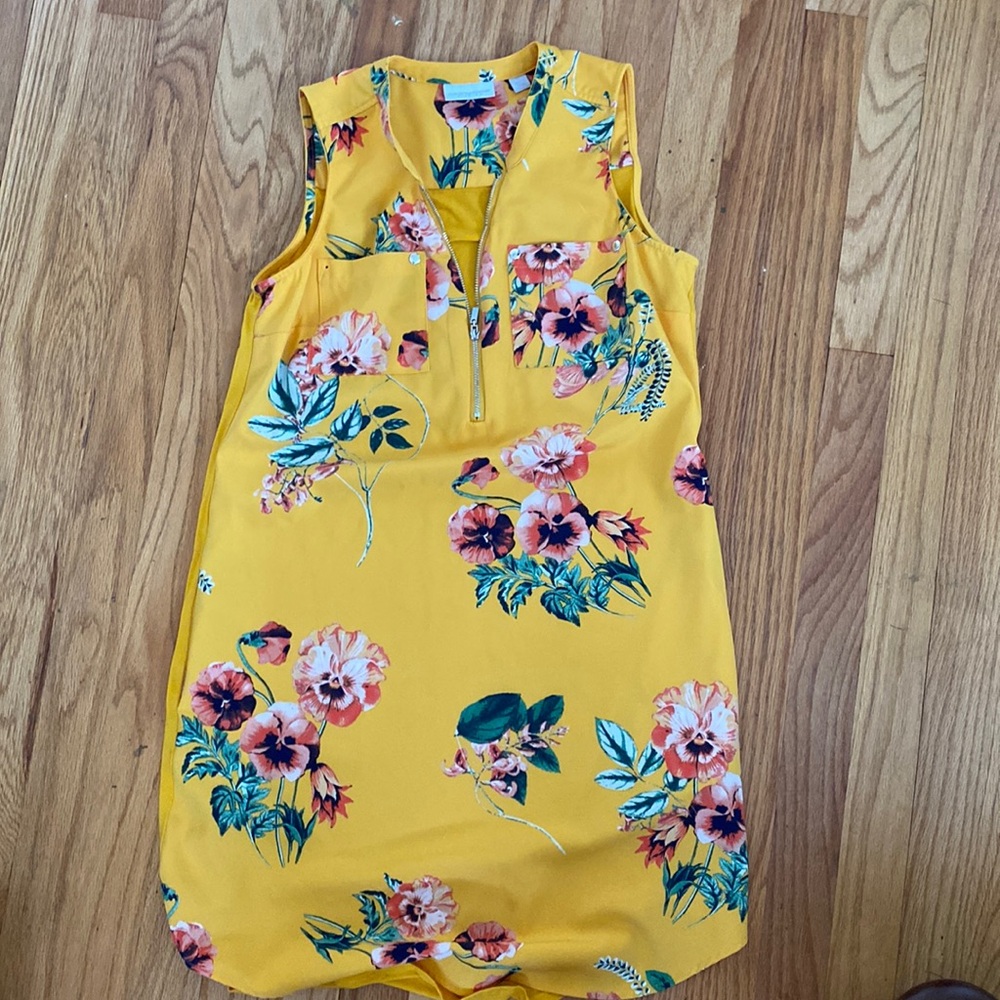 New York & Company Yellow Flower Dress with zipper detail Size S